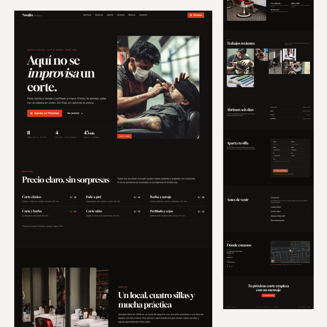 Landing page de una barbería mostrando sus servicios